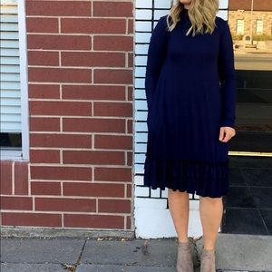 Double Ruffle Hen Swing Dress in Navy